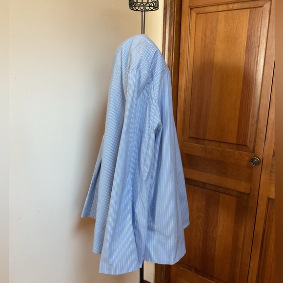 ZARA BLUE WHITE STRIPE COTTON BLEND V NECK POPLIN BLOUSE  WITH VENTS SIZE M - Picture 8 of 11